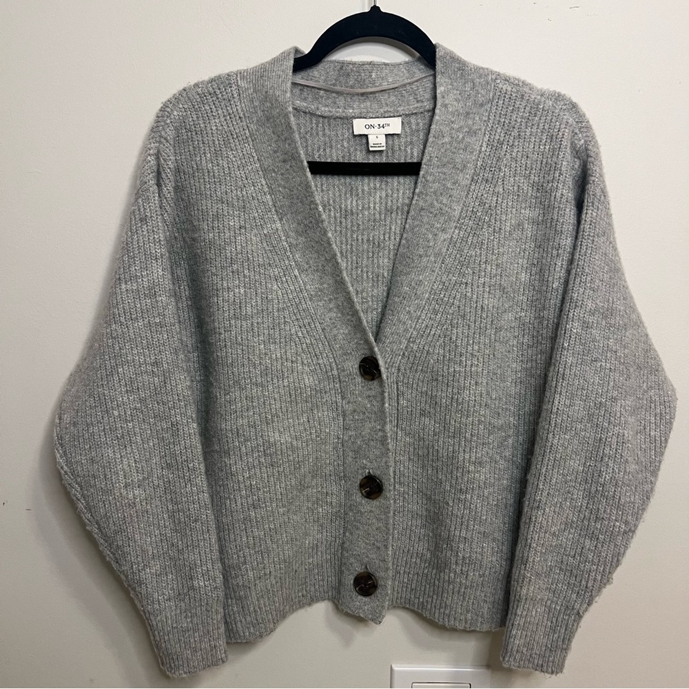 ON 34th Women's Gray Cardigan Capsule Wardrobe Minimalist Office Careerwear Work